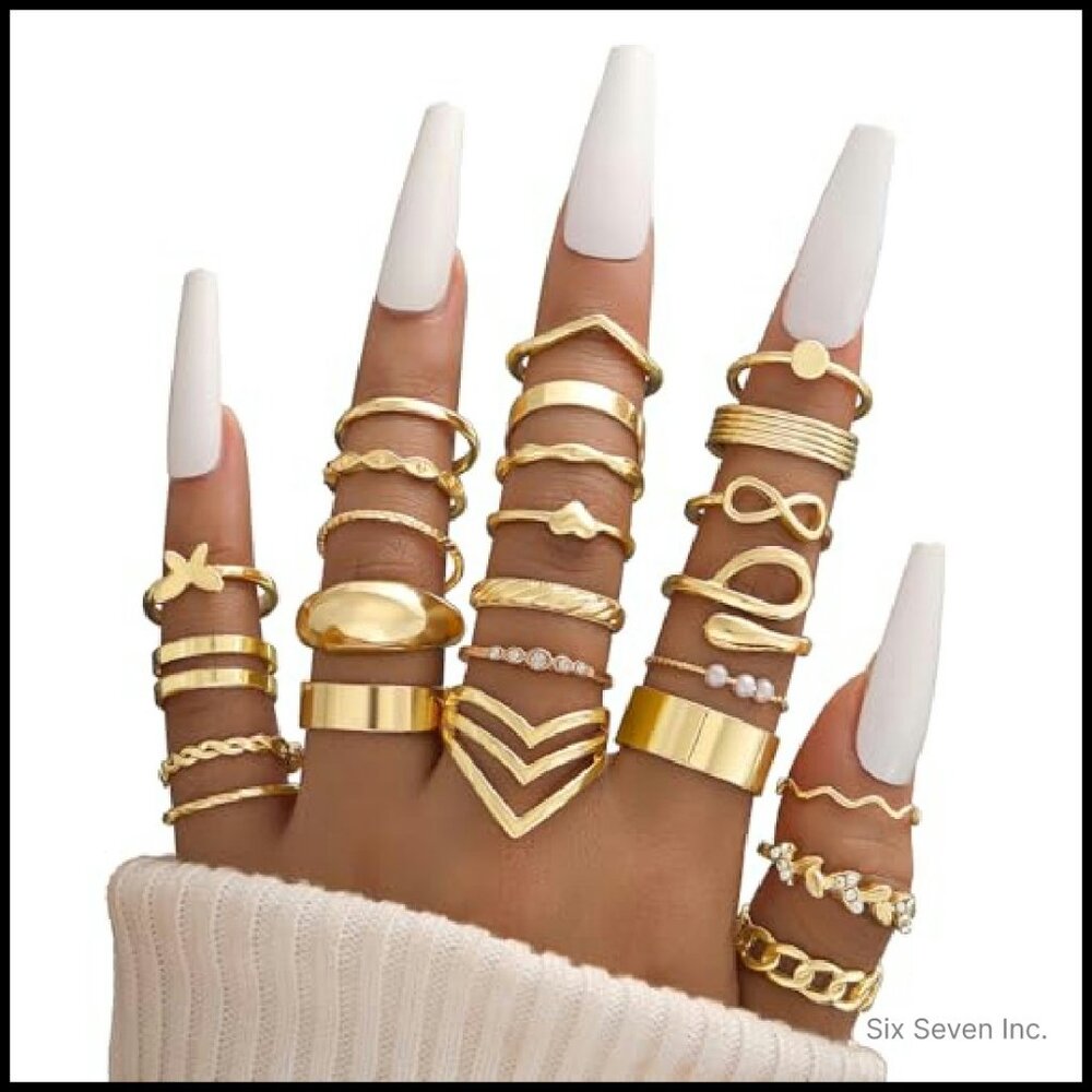 Chunky Stackable Knuckle Rings Set Gold Silver Tr… - image 3